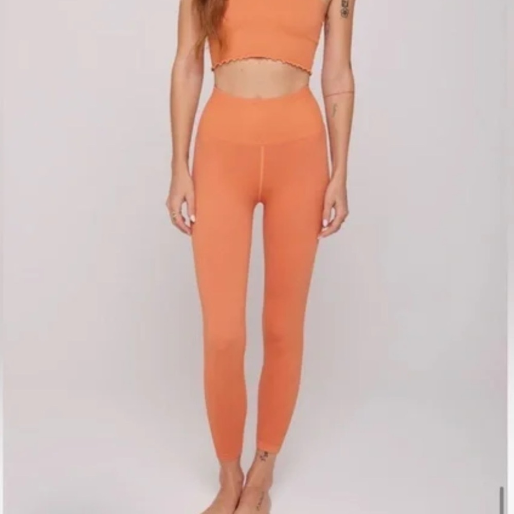 Spirituall Gangster Practice Gratitude Ribbed Leggings in Orange S